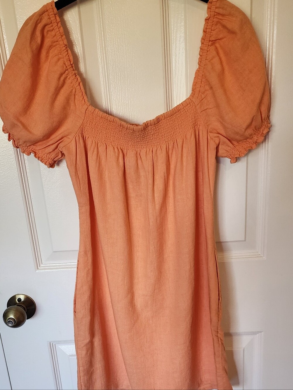 Abercrombie & Fitch Peach Square Neck Puff Sleeve Mini Dress NWT SP - Picture 2 of 8